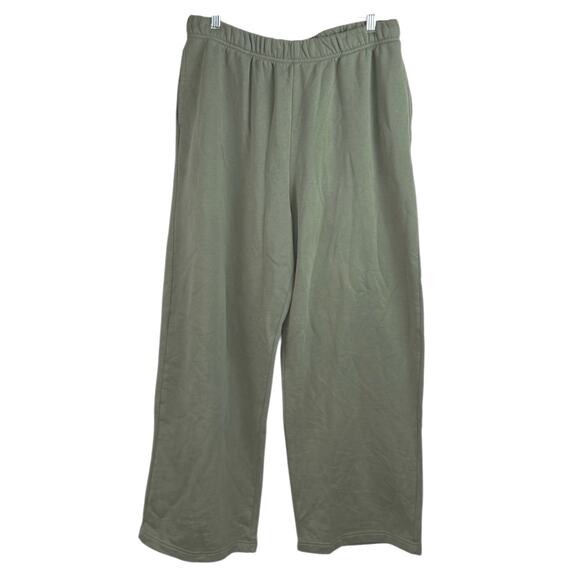 NEW GAP Womens Green Fleece High Waist Straight Wide Leg Lounge Trousers Pants L - Picture 1 of 5